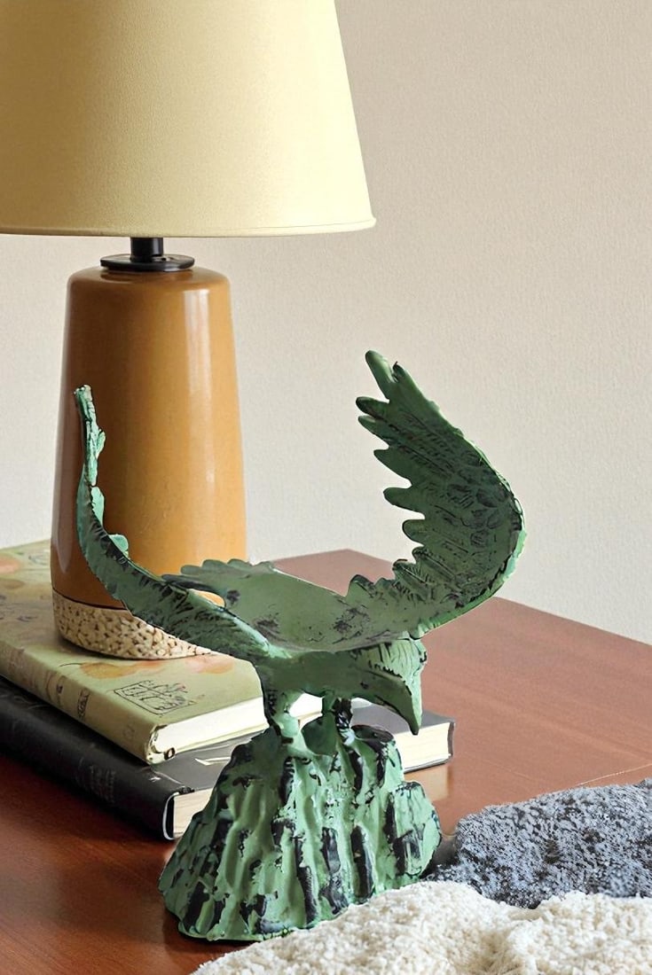 Eagle on Rock, Majestic Aluminum Statue with Green Patina Finish 10" x 9" x 11"H - 2