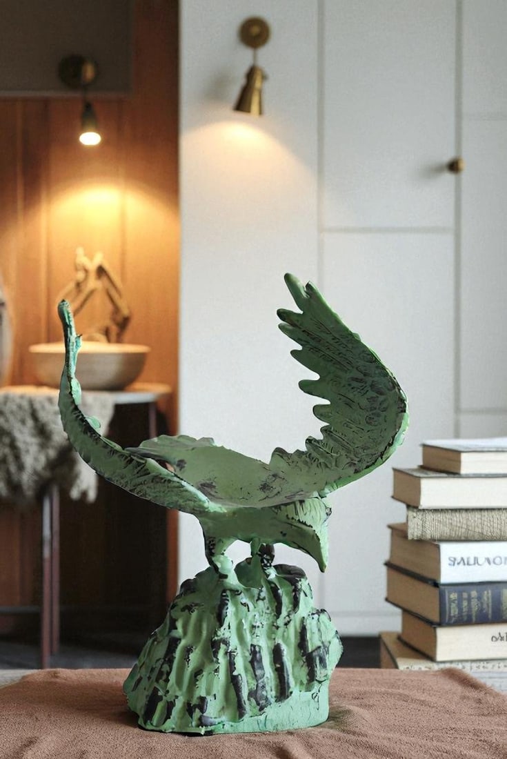 Eagle on Rock, Majestic Aluminum Statue with Green Patina Finish 10" x 9" x 11"H - 3