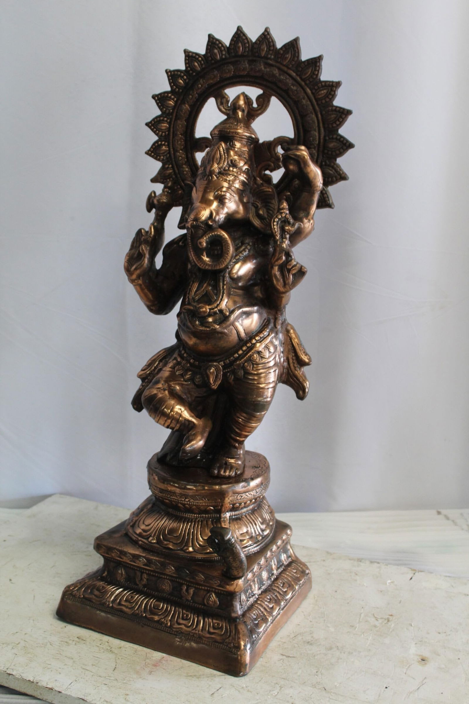 Bronze Finish Dancing Ganesh Statue, Metal Crafted Divine Charm 10" x 12" x 32"H - 3