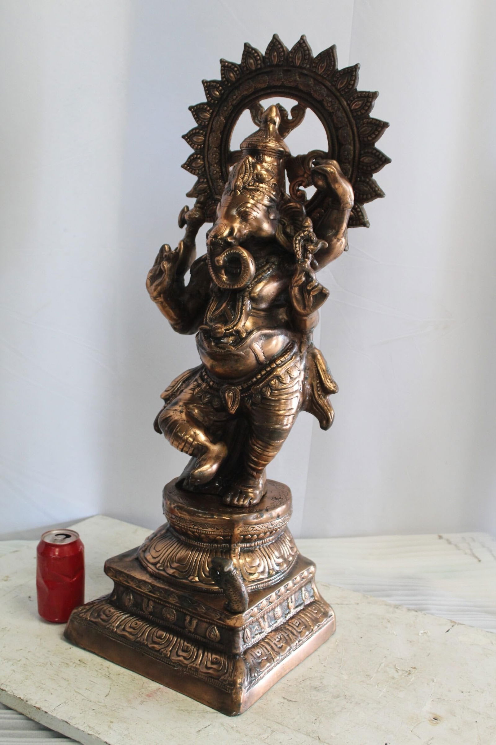 Bronze Finish Dancing Ganesh Statue, Metal Crafted Divine Charm 10" x 12" x 32"H - 4