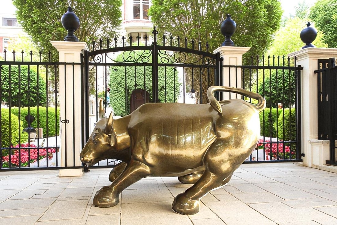 Iconic Giant Fiberglass Bronze Color Wall Street Bull 57" x 28" x 33"H - 3