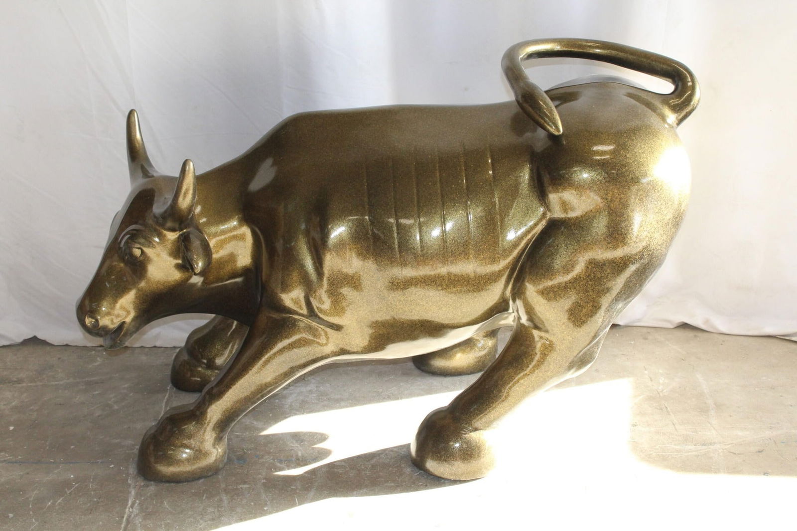 Iconic Giant Fiberglass Bronze Color Wall Street Bull 57" x 28" x 33"H - 4
