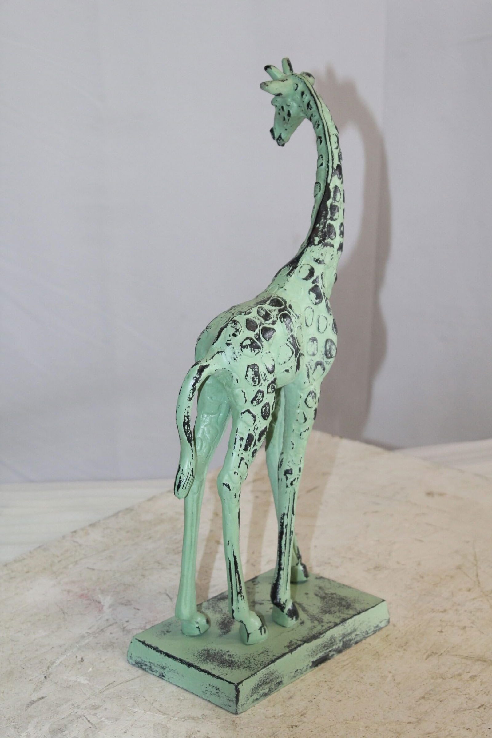 Green Patina Aluminum Statue of a Giraffe Echoing Nature Grace 8" x 4" x 18"H - 10