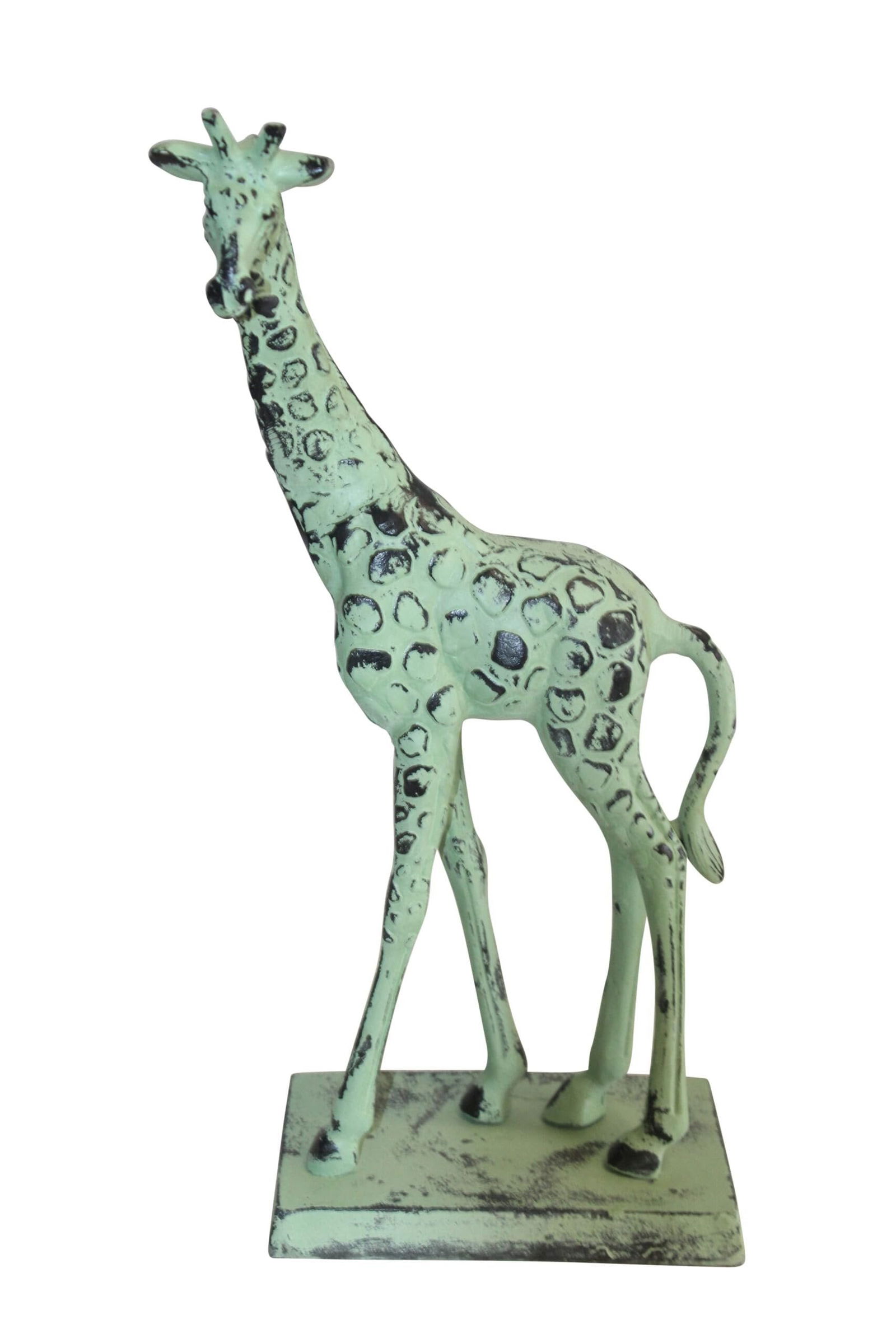 Green Patina Aluminum Statue of a Giraffe Echoing Nature Grace 8" x 4" x 18"H: Title:Green Patina Aluminum Statue of a Giraffe Echoing Nature Grace 8" x 4" x 18"HDescription:Green Patina Aluminum Giraffe Statue, echoing nature grace. Handcrafted and casted, it captures the