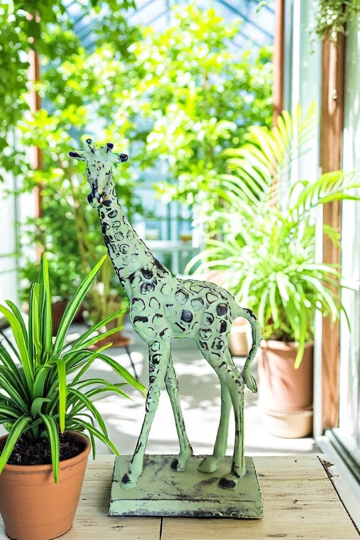 Green Patina Aluminum Statue of a Giraffe Echoing Nature Grace 8" x 4" x 18"H - 2