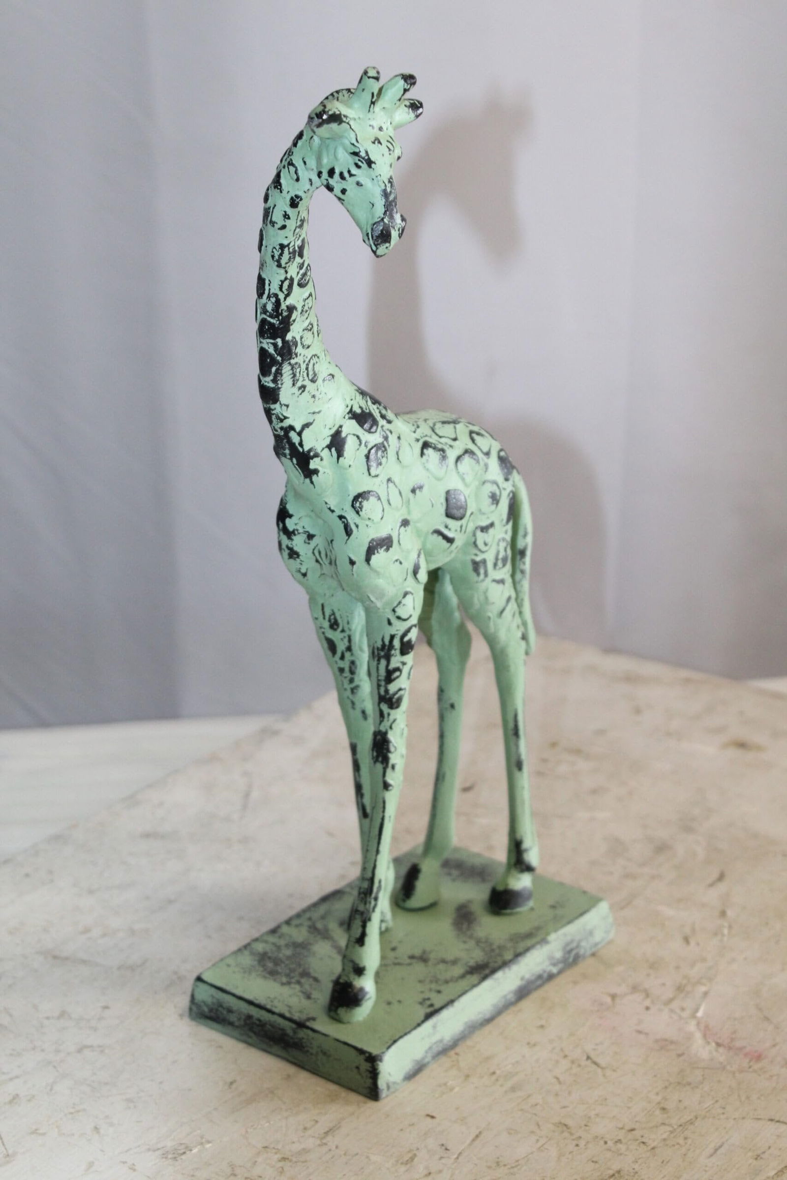 Green Patina Aluminum Statue of a Giraffe Echoing Nature Grace 8" x 4" x 18"H - 5