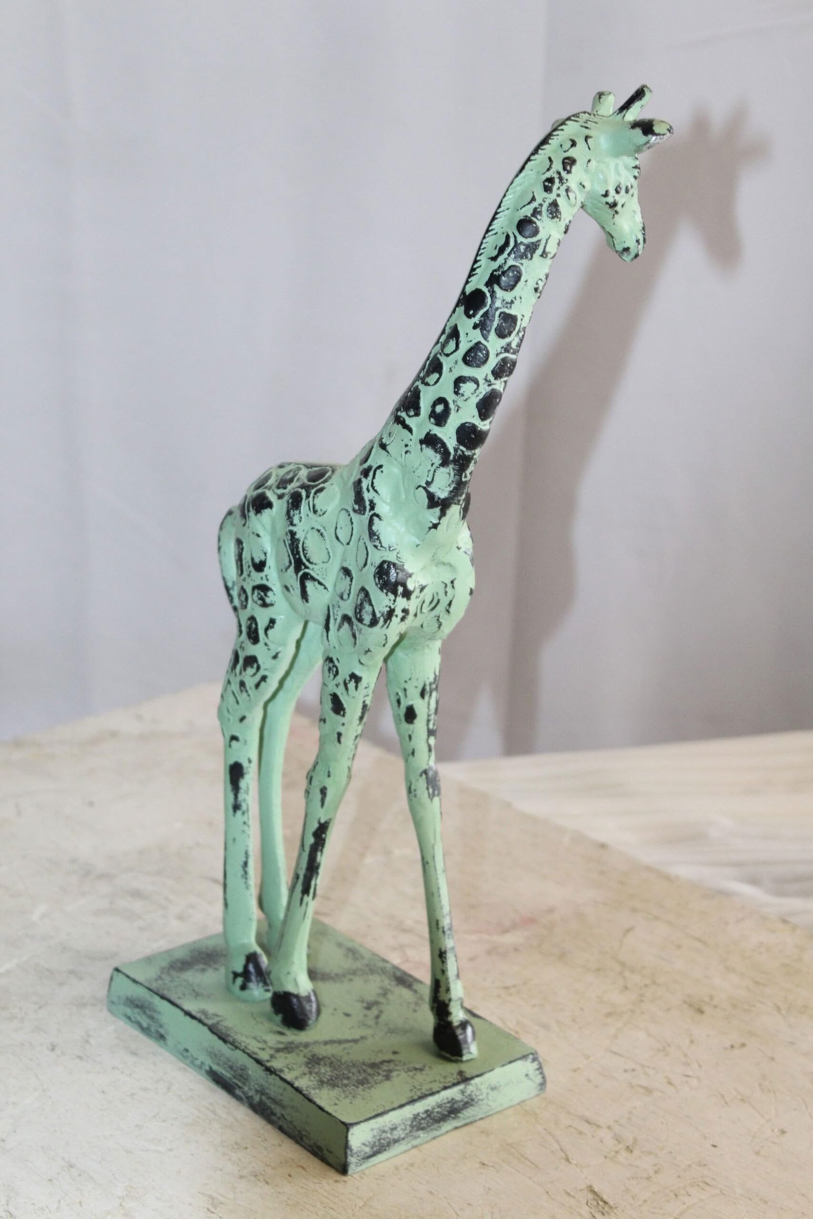 Green Patina Aluminum Statue of a Giraffe Echoing Nature Grace 8" x 4" x 18"H - 7