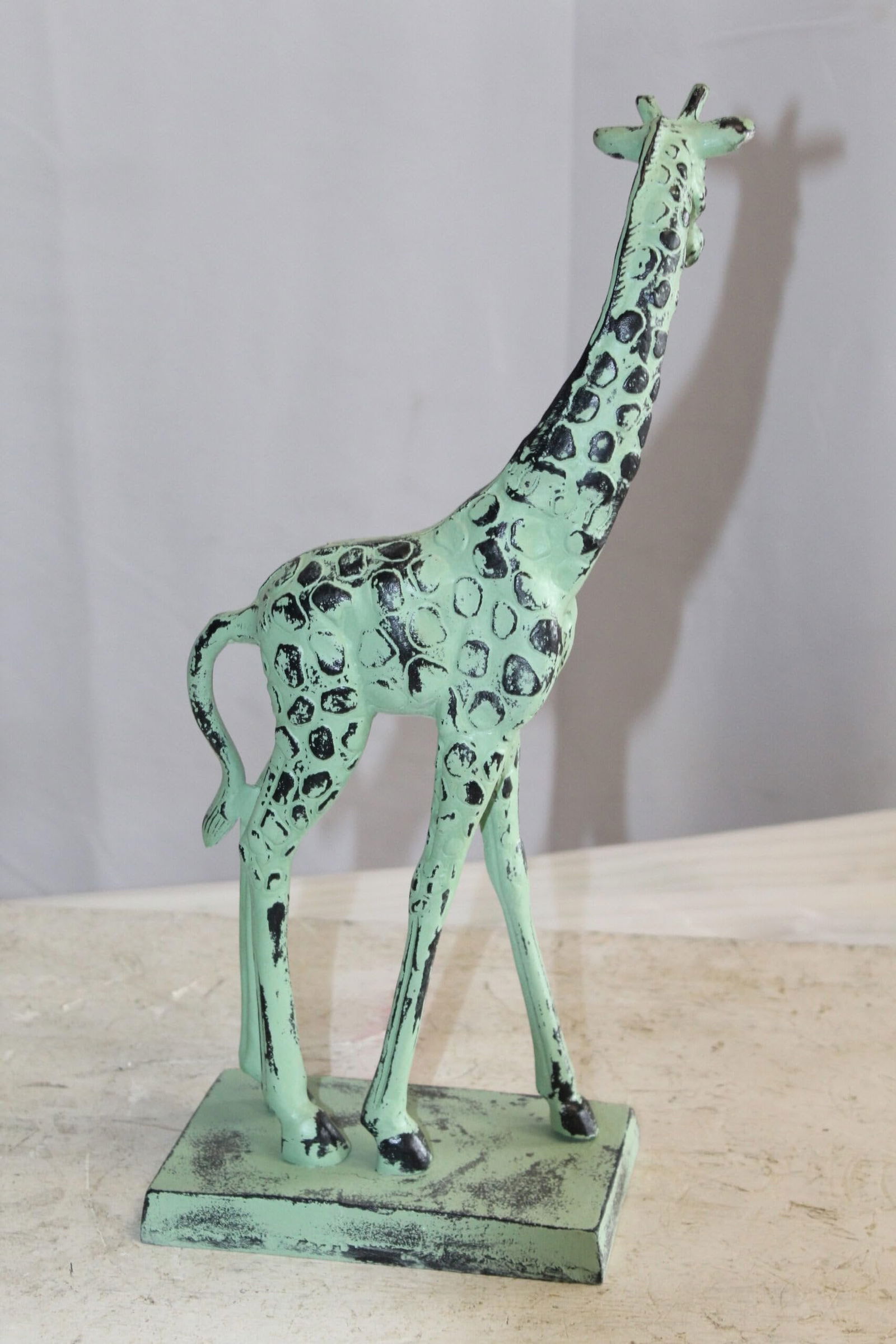 Green Patina Aluminum Statue of a Giraffe Echoing Nature Grace 8" x 4" x 18"H - 8