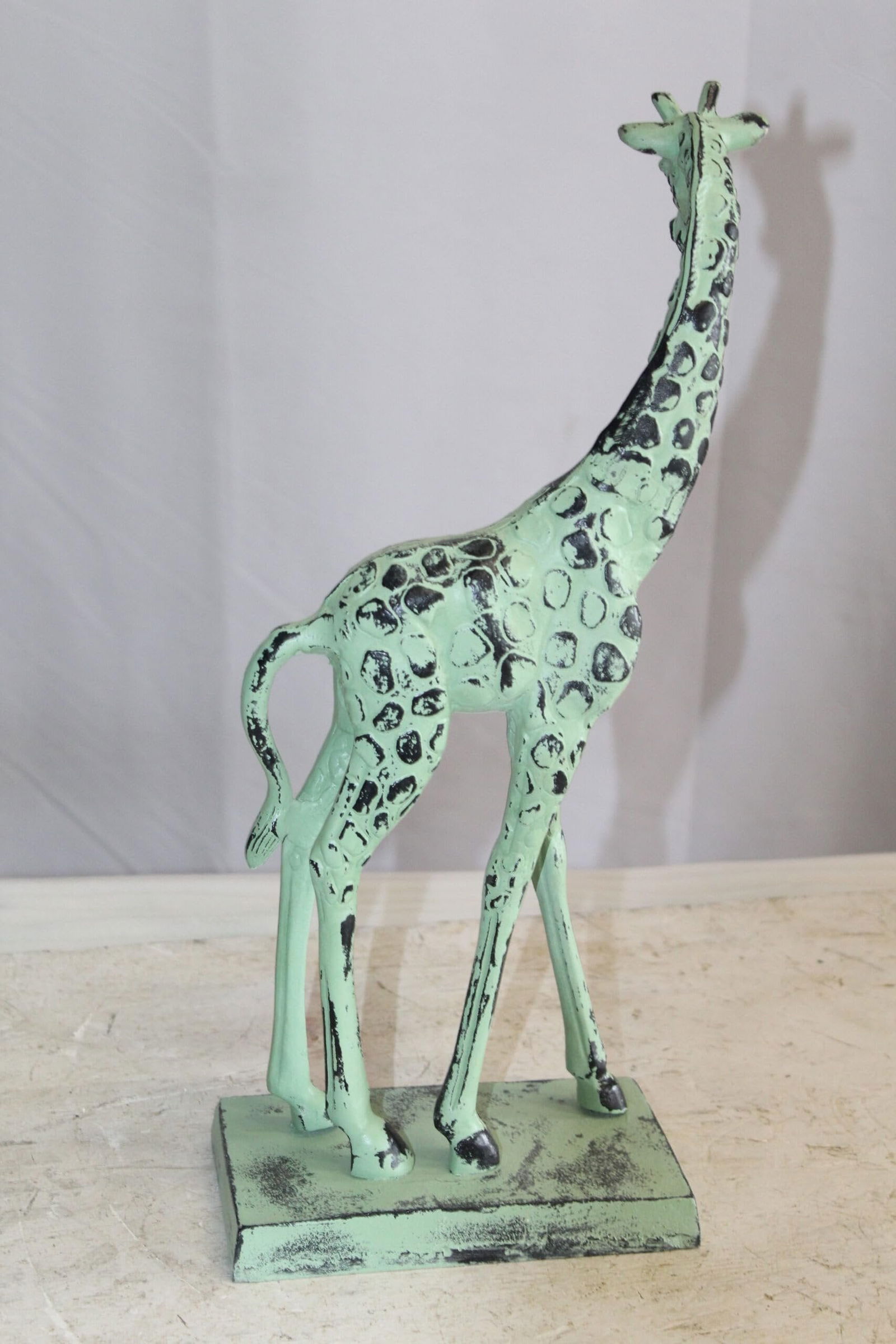 Green Patina Aluminum Statue of a Giraffe Echoing Nature Grace 8" x 4" x 18"H - 9