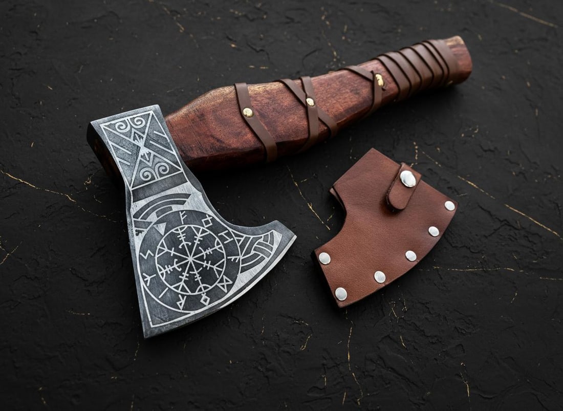 Carbon Steel Valhalla Viking Axe, Hand Forged Tomahawk for Throwing with Sheath - 6
