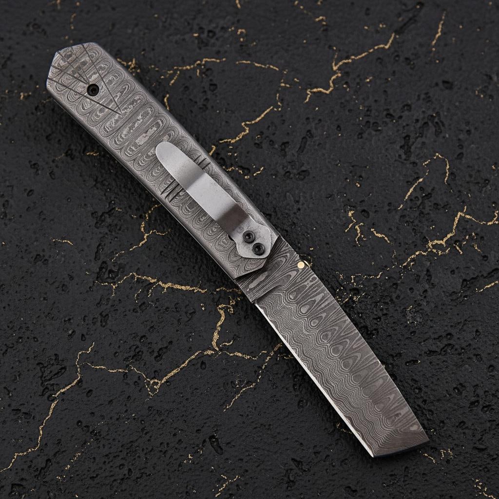 Hand Forged Twisted Damascus Steel Pocket Knife Custom Folding Liner Lock with Sheath - 4