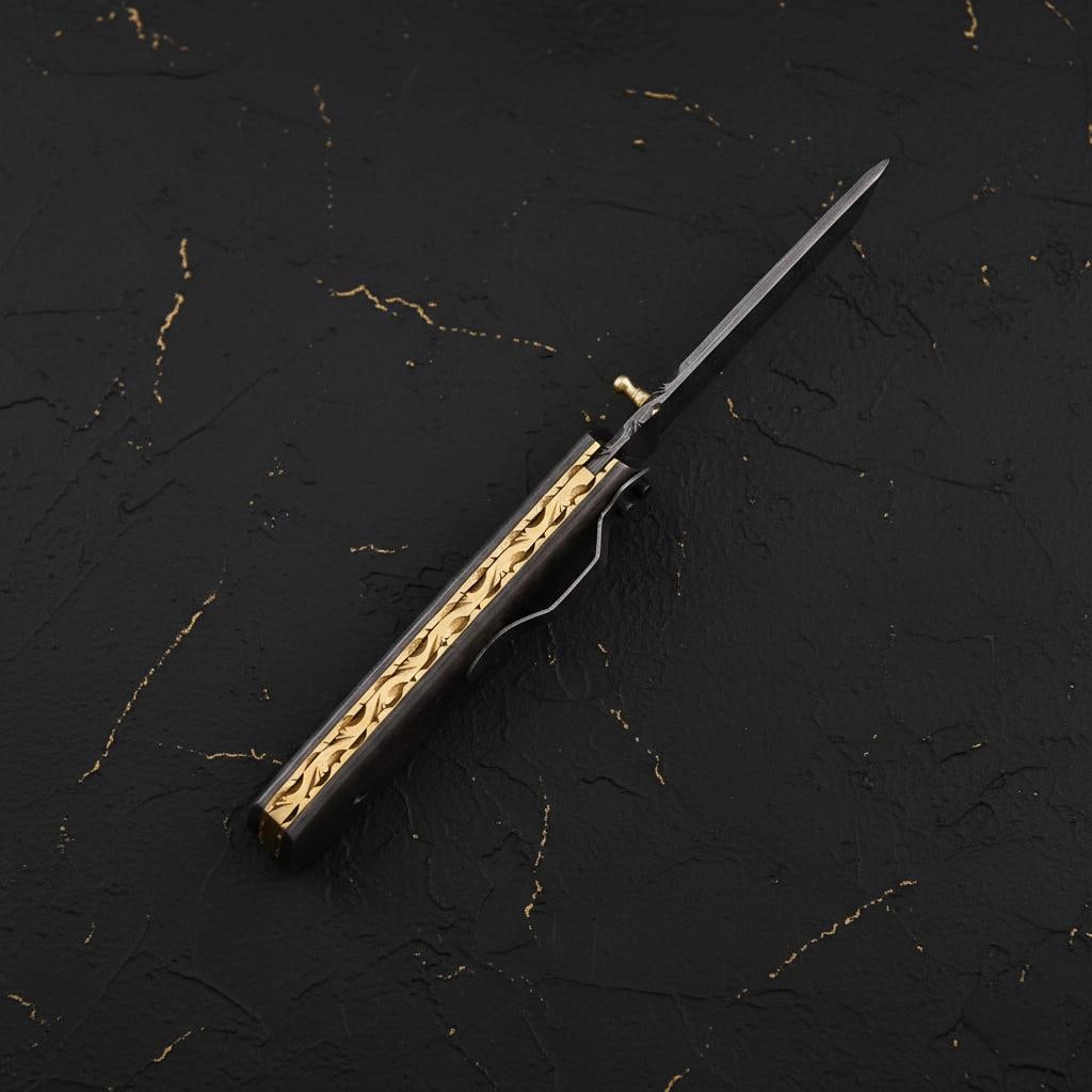 Hand Forged Twisted Damascus Steel Pocket Knife Custom Folding Liner Lock with Sheath - 5