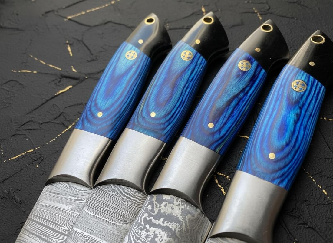 Hand Forged Damascus Steel Steak Knife Set of 4 with Pakka Wood Handles - 2