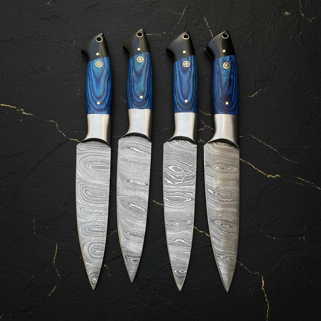 Hand Forged Damascus Steel Steak Knife Set of 4 with Pakka Wood Handles - 3