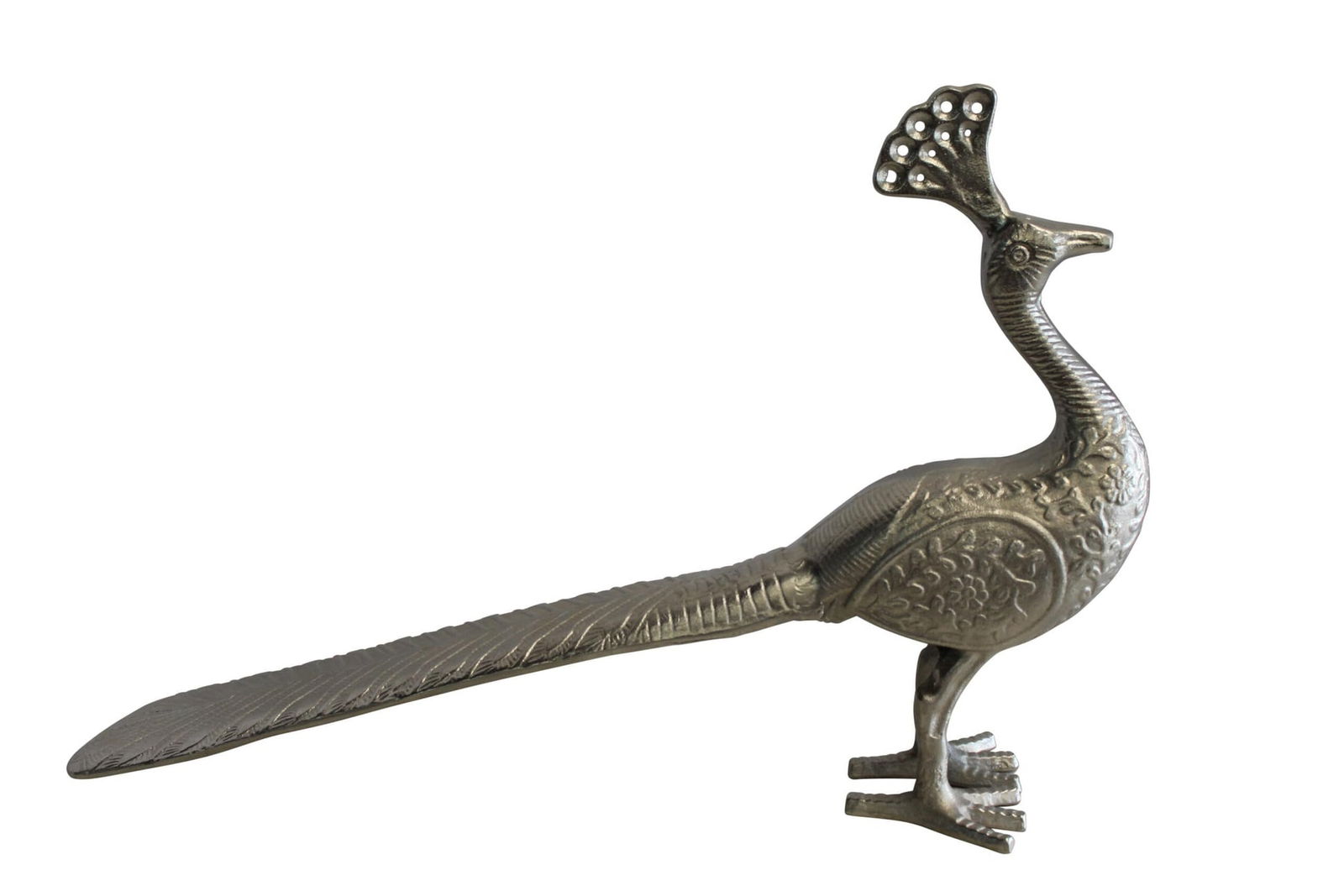 Elegant Aluminum Peacock Statue, Graceful Home Decor 33" x 7" x 20"H: Title:Elegant Aluminum Peacock Statue, Graceful Home Decor 33" x 7" x 20"HDescription:Elegant peacock statue crafted from aluminum. Graceful home decor accent, handcrafted with care. Adds