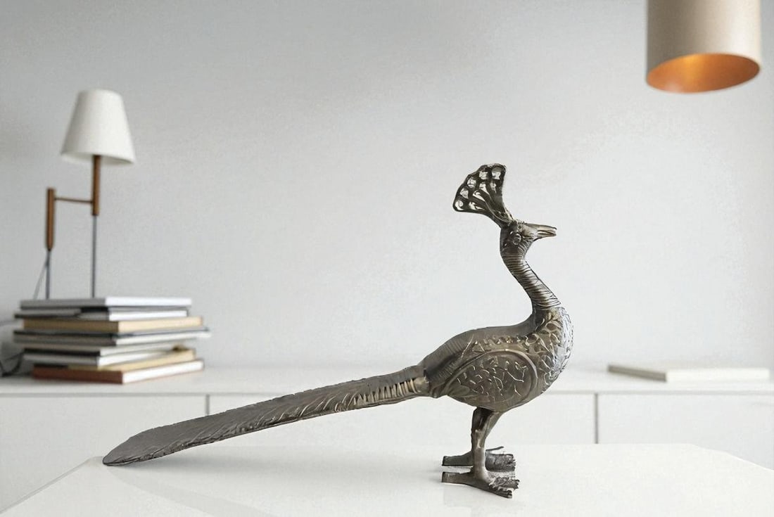 Elegant Aluminum Peacock Statue, Graceful Home Decor 33" x 7" x 20"H - 2