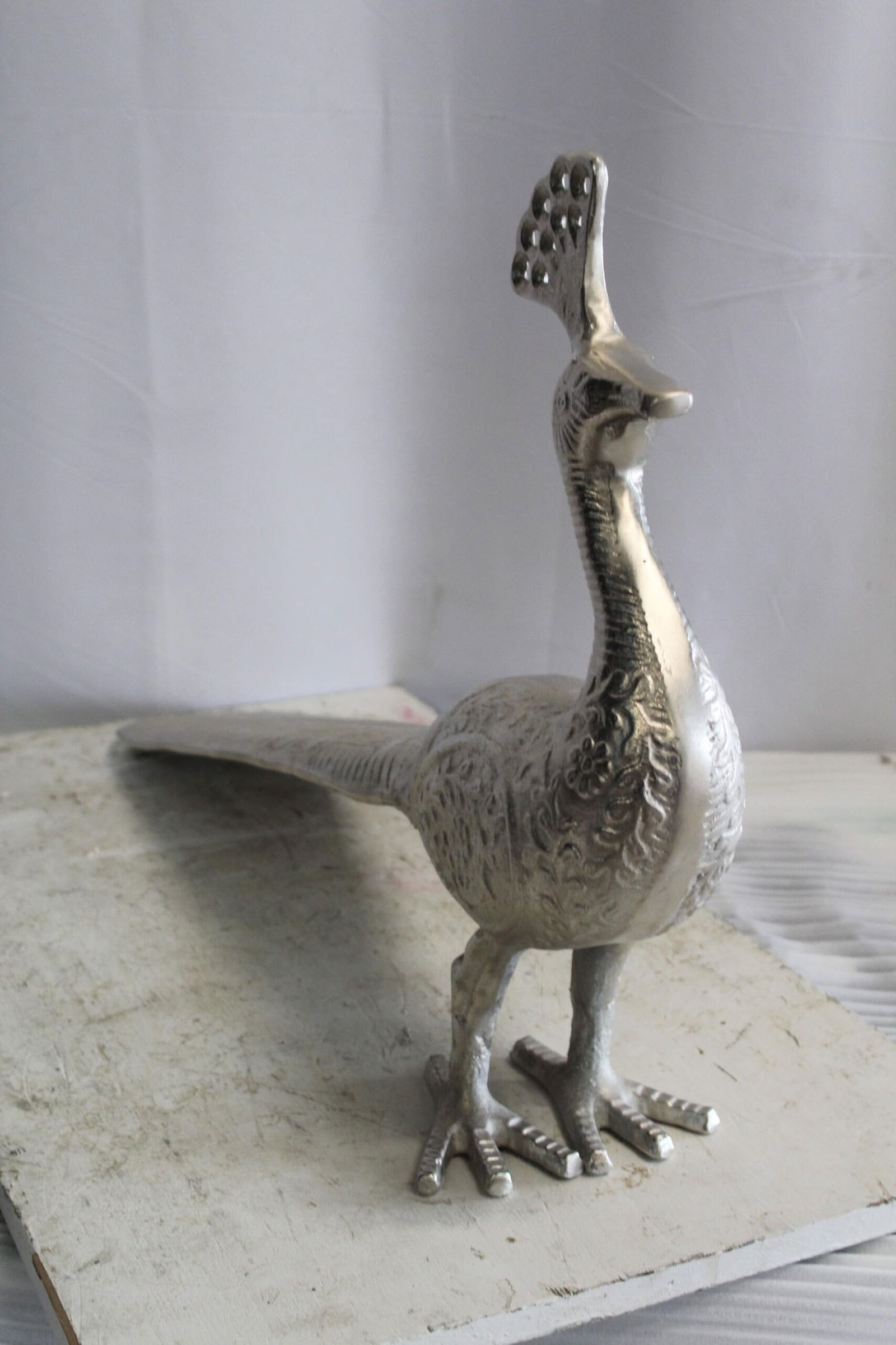 Elegant Aluminum Peacock Statue, Graceful Home Decor 33" x 7" x 20"H - 4