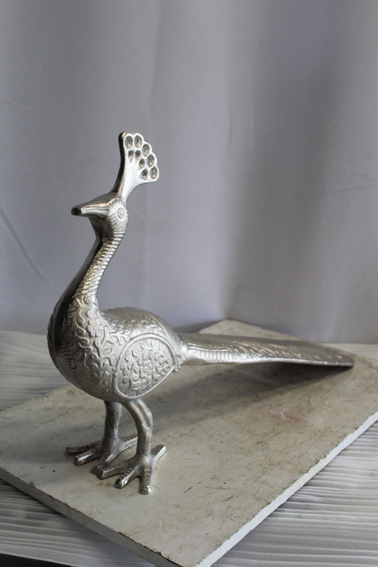 Elegant Aluminum Peacock Statue, Graceful Home Decor 33" x 7" x 20"H - 6