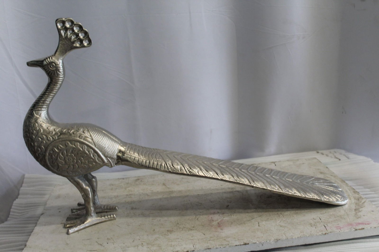 Elegant Aluminum Peacock Statue, Graceful Home Decor 33" x 7" x 20"H - 7