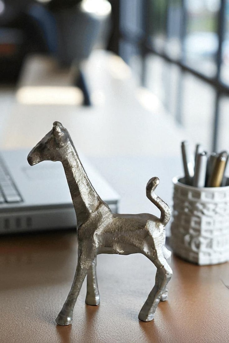 Aluminum Giraffe Statue, Elegant Miniature Accent for Any Space 7" x 3" x 10"H - 3