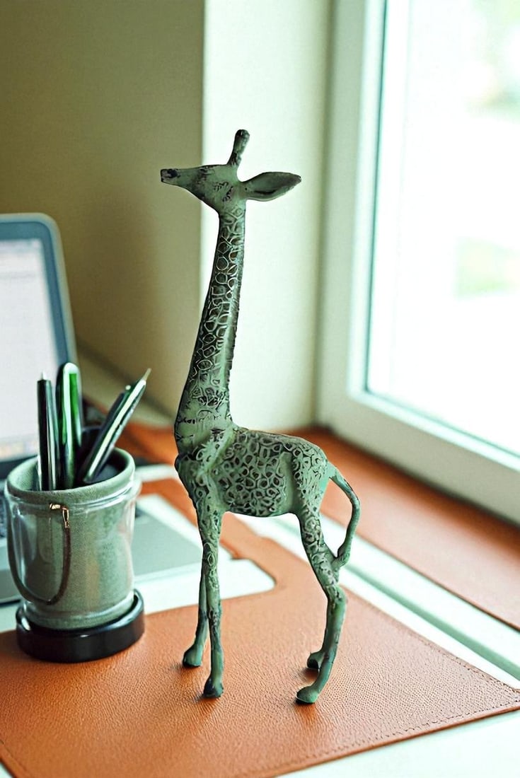 Aluminum Small Giraffe Statue with Green Patina Finish 10" x 4" x 27"H - 2