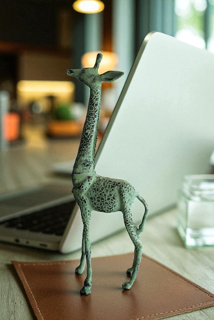Aluminum Small Giraffe Statue with Green Patina Finish 10" x 4" x 27"H - 3