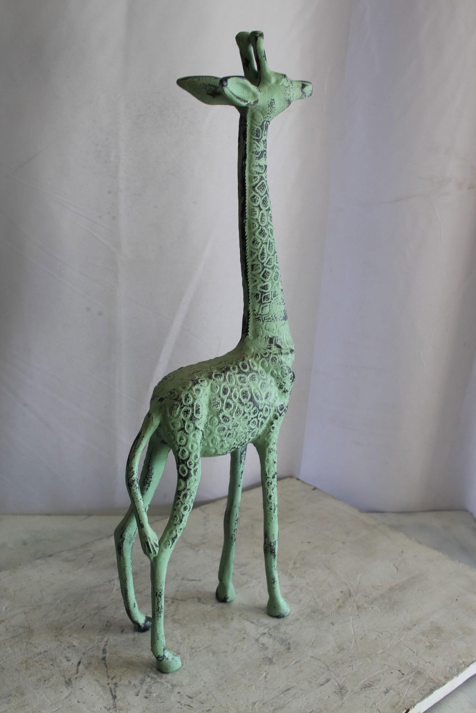 Aluminum Small Giraffe Statue with Green Patina Finish 10" x 4" x 27"H - 9