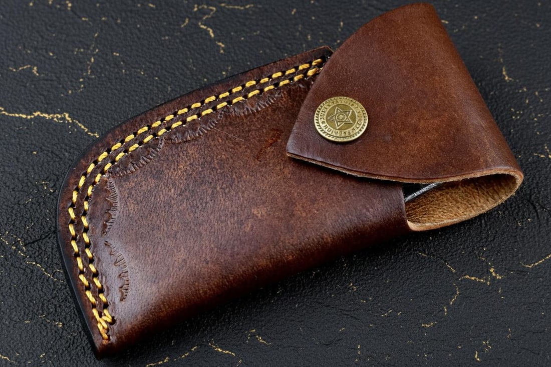 Hand Forged Damascus Steel Pocket Knife 7" Folding Lockback with Wood Handle Sheath - 5