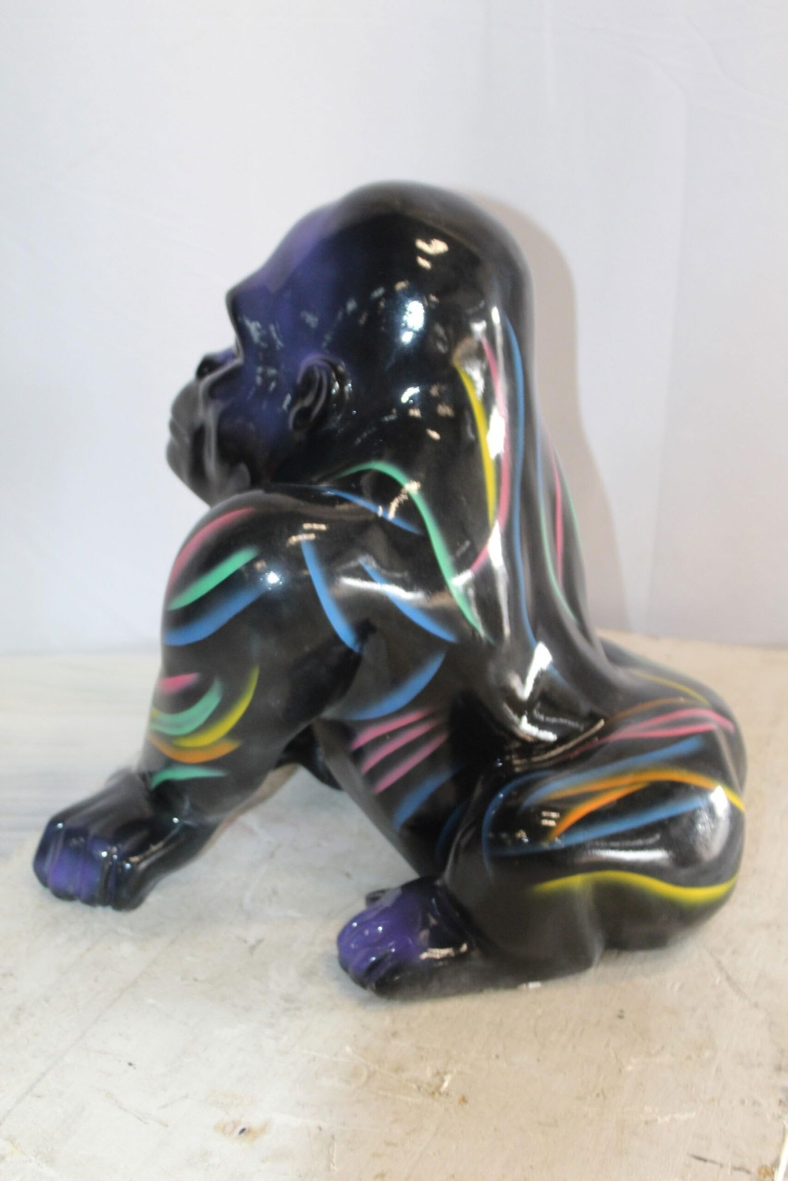 Fiberglass Gorilla Statue Colored with Dripping paint 14" x 15" x 17"H - 12