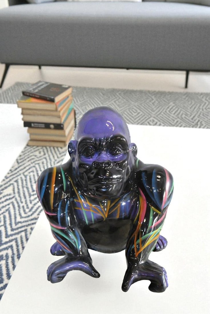 Fiberglass Gorilla Statue Colored with Dripping paint 14" x 15" x 17"H - 2