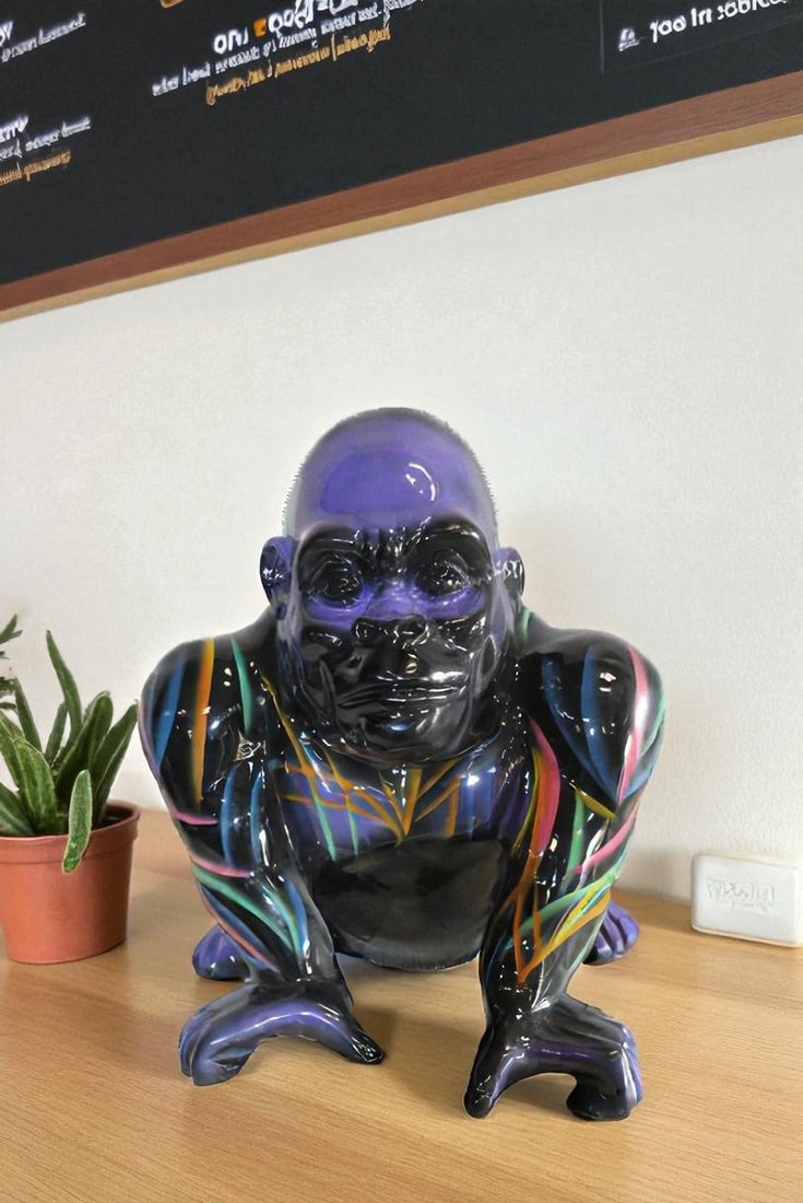 Fiberglass Gorilla Statue Colored with Dripping paint 14" x 15" x 17"H - 3