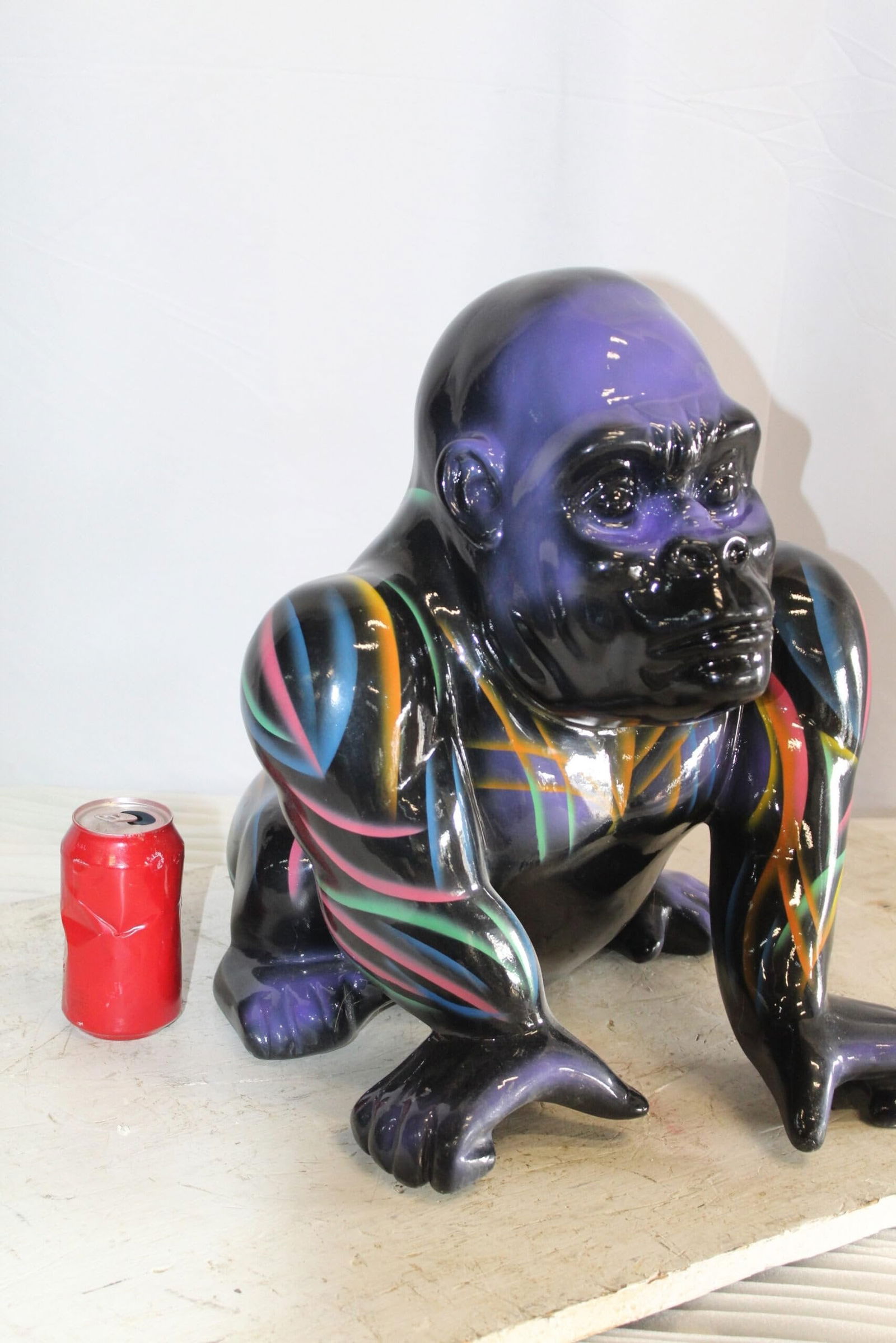 Fiberglass Gorilla Statue Colored with Dripping paint 14" x 15" x 17"H - 4