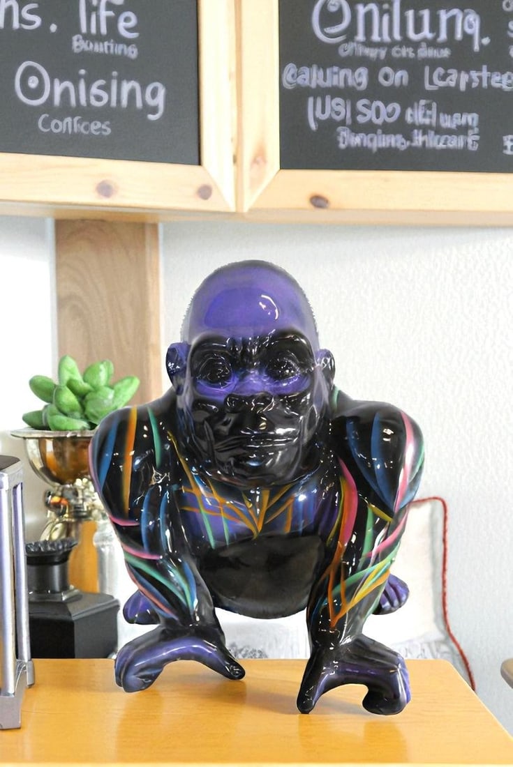 Fiberglass Gorilla Statue Colored with Dripping paint 14" x 15" x 17"H - 5