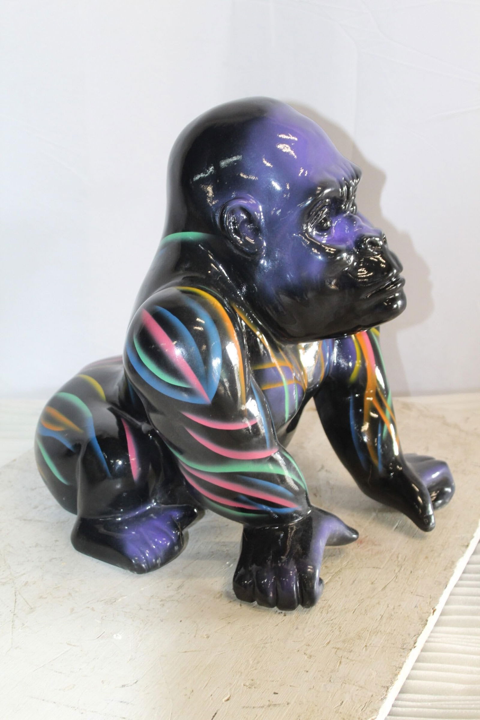 Fiberglass Gorilla Statue Colored with Dripping paint 14" x 15" x 17"H - 6