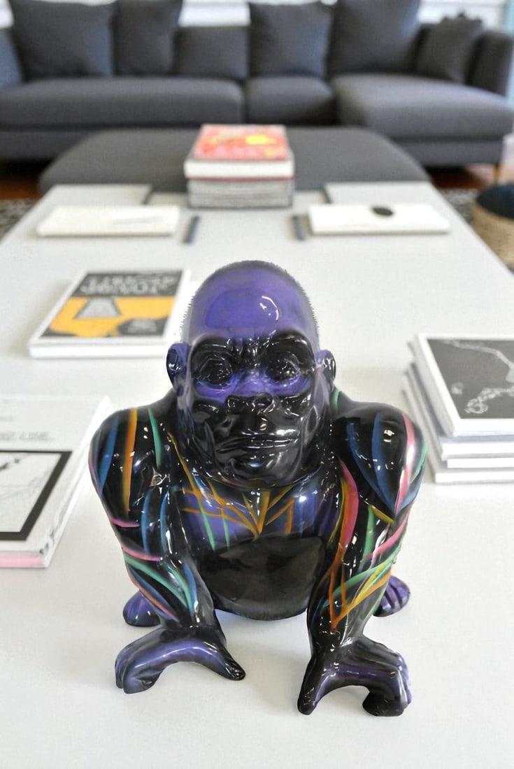 Fiberglass Gorilla Statue Colored with Dripping paint 14" x 15" x 17"H - 7