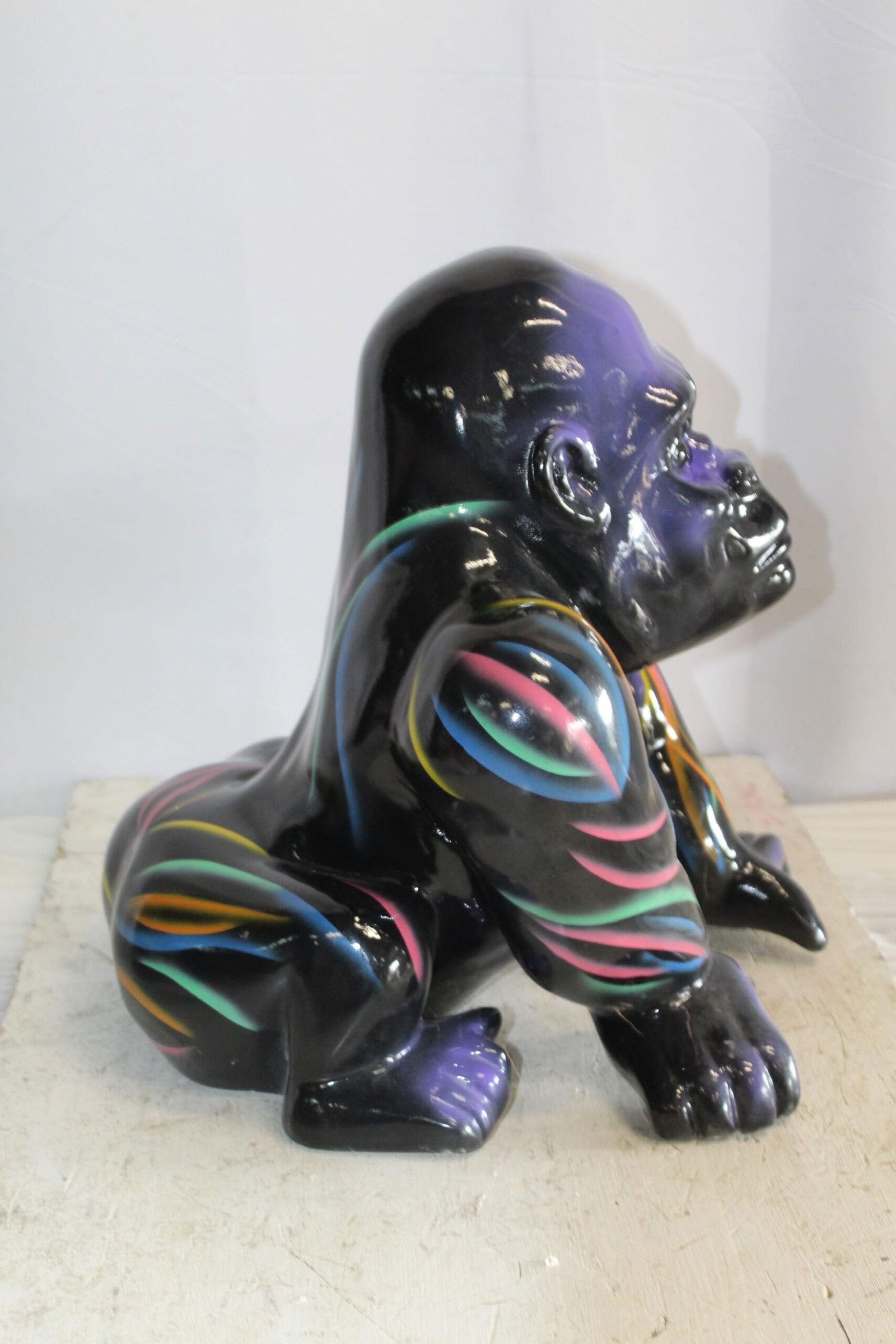 Fiberglass Gorilla Statue Colored with Dripping paint 14" x 15" x 17"H - 8