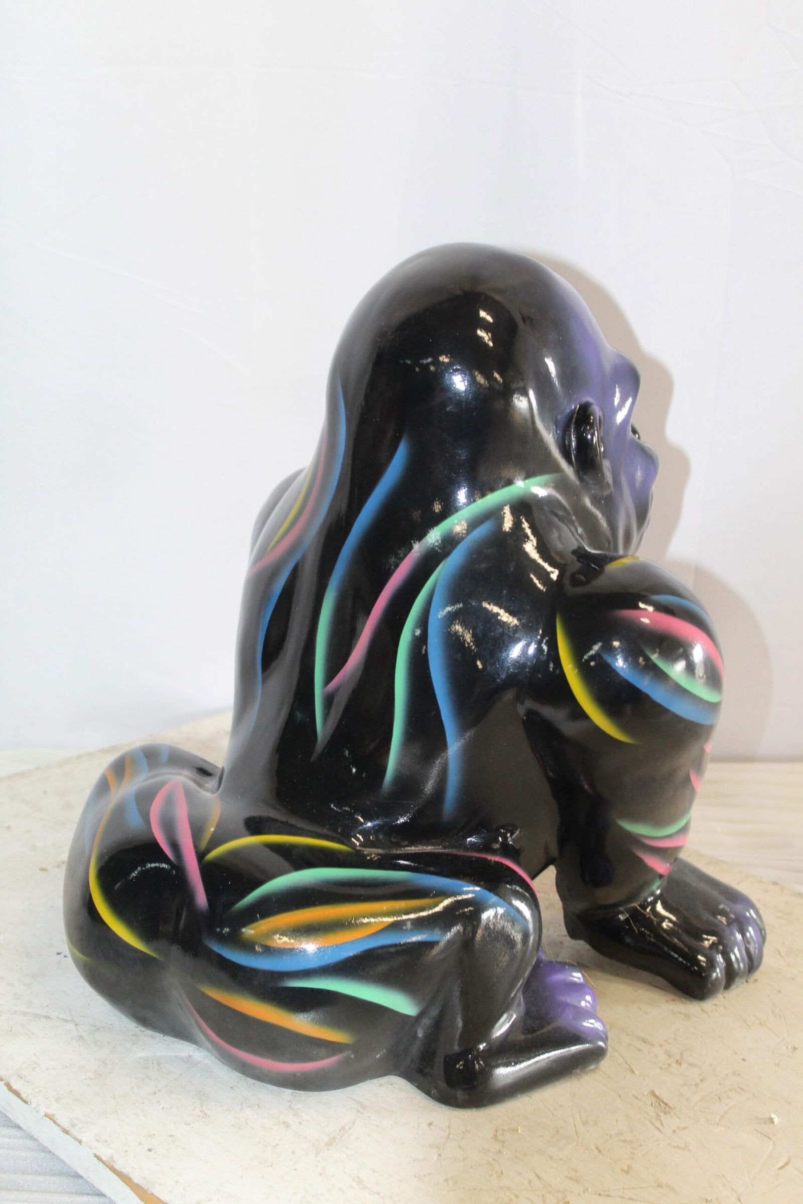 Fiberglass Gorilla Statue Colored with Dripping paint 14" x 15" x 17"H - 9