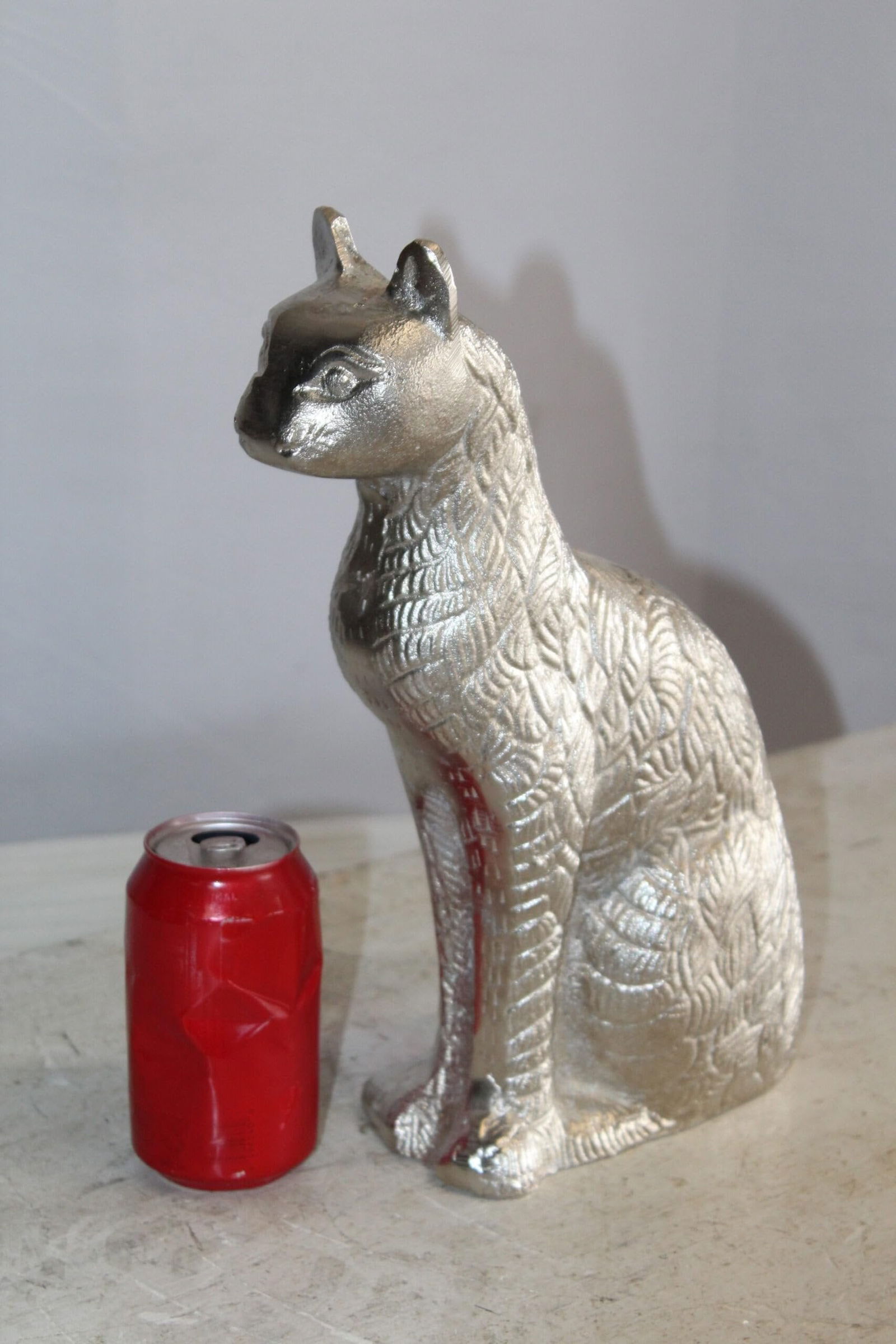Aluminum Artistry Intricately Sitting Cat Statue in Silver 10" x 4" x 13"H - 4