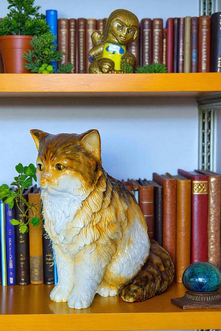 Brown Cat Sitting Bronze Statue, Charming for Cat Lovers 12" x 10" x 14"H - 2