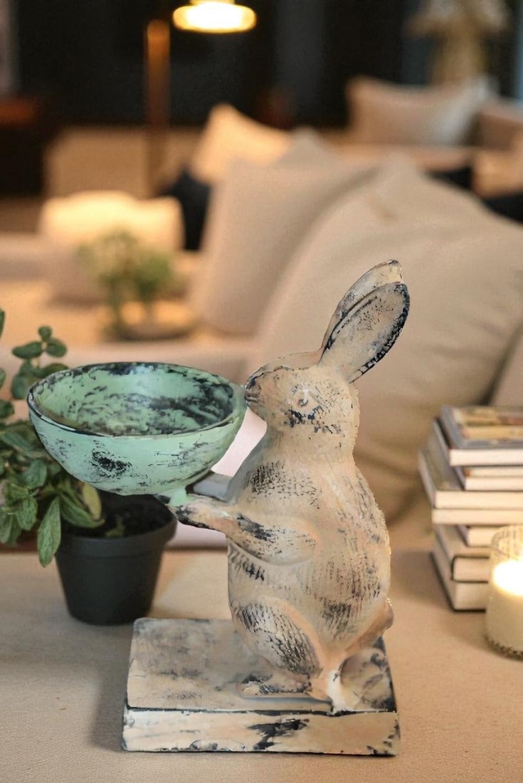 Colorful Aluminum Bunny Statue, Adorable Decor Accent 8" x 5" x 10"H - 3