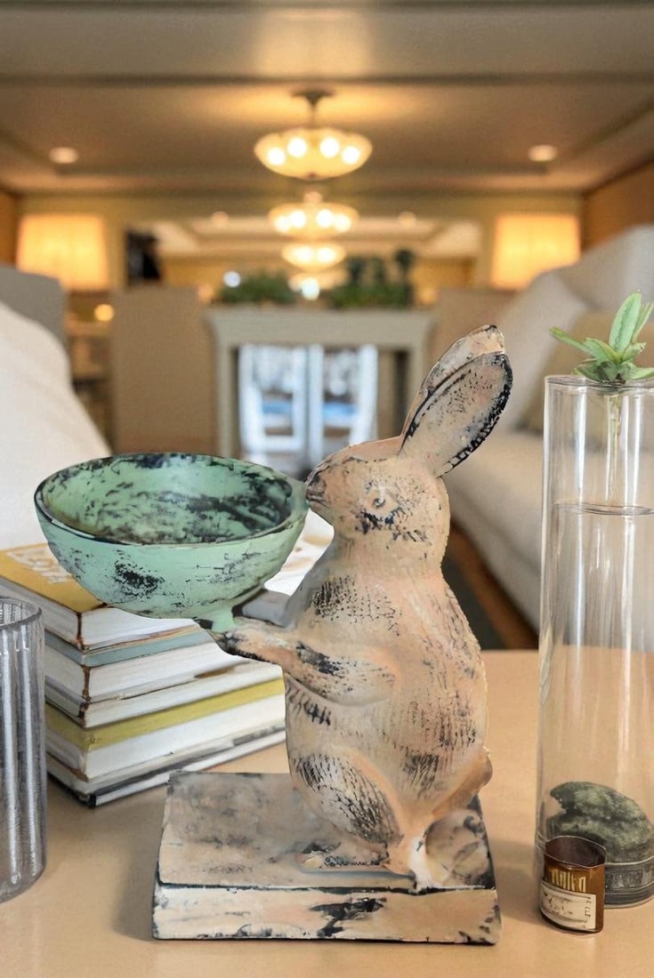 Colorful Aluminum Bunny Statue, Adorable Decor Accent 8" x 5" x 10"H - 5