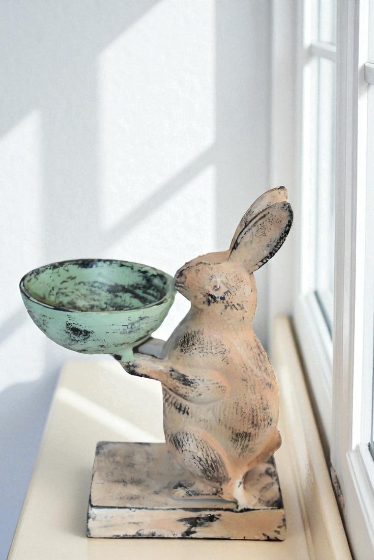 Colorful Aluminum Bunny Statue, Adorable Decor Accent 8" x 5" x 10"H - 7