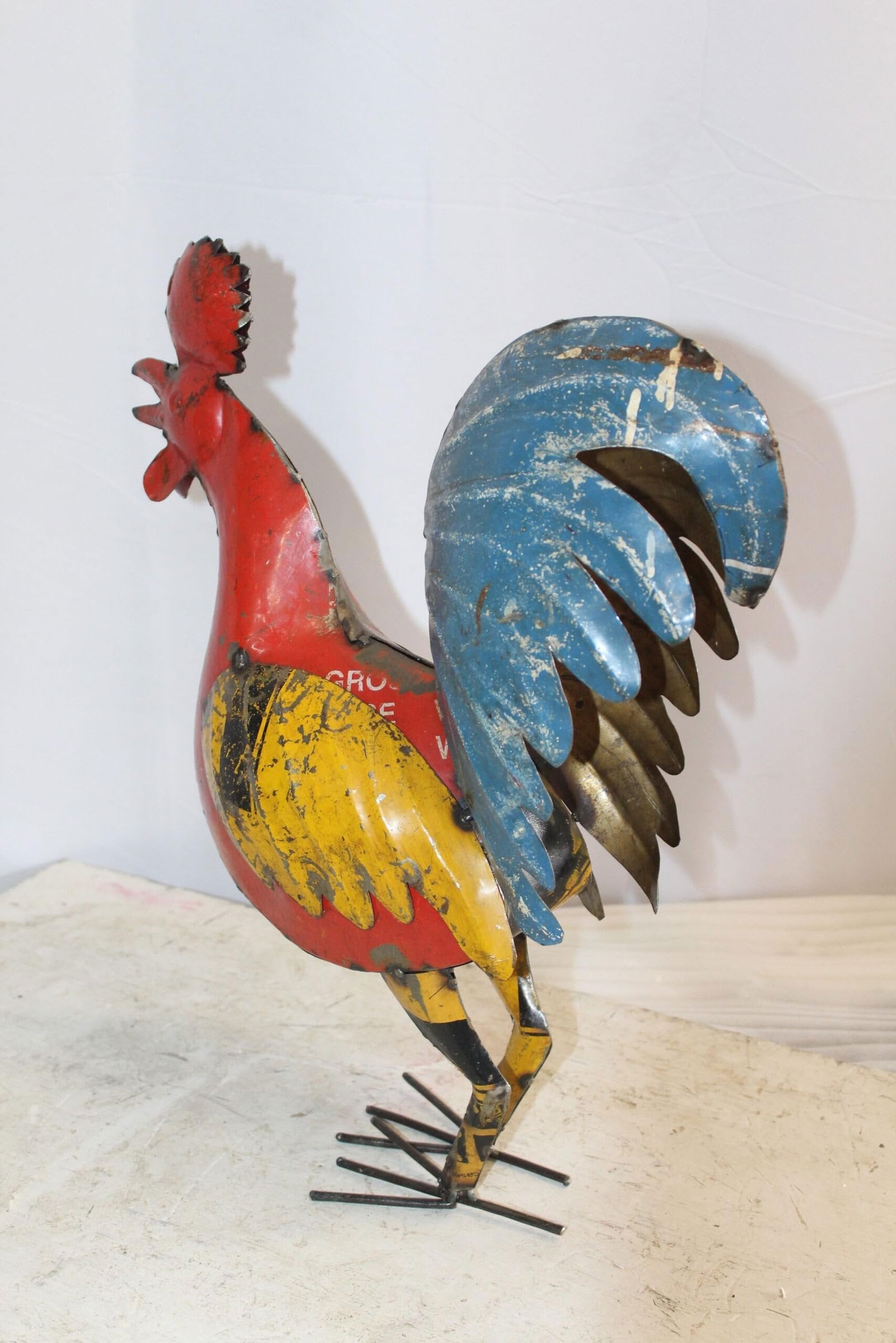 Colorful Thin Metal Rooster, Cockerel Statue 16" x 6" x 19"H - 4