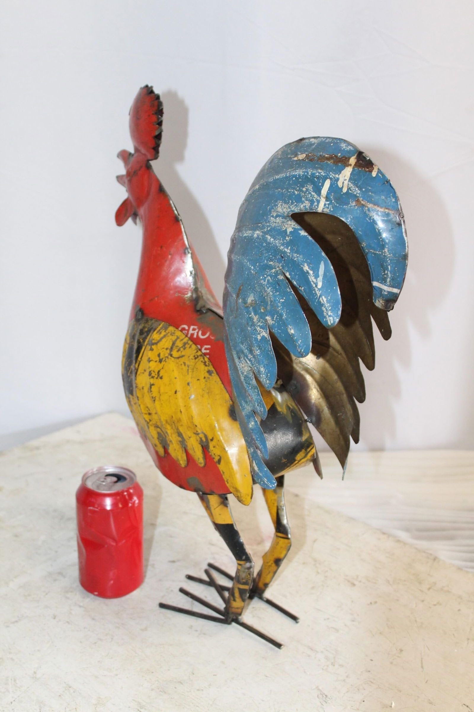 Colorful Thin Metal Rooster, Cockerel Statue 16" x 6" x 19"H - 5