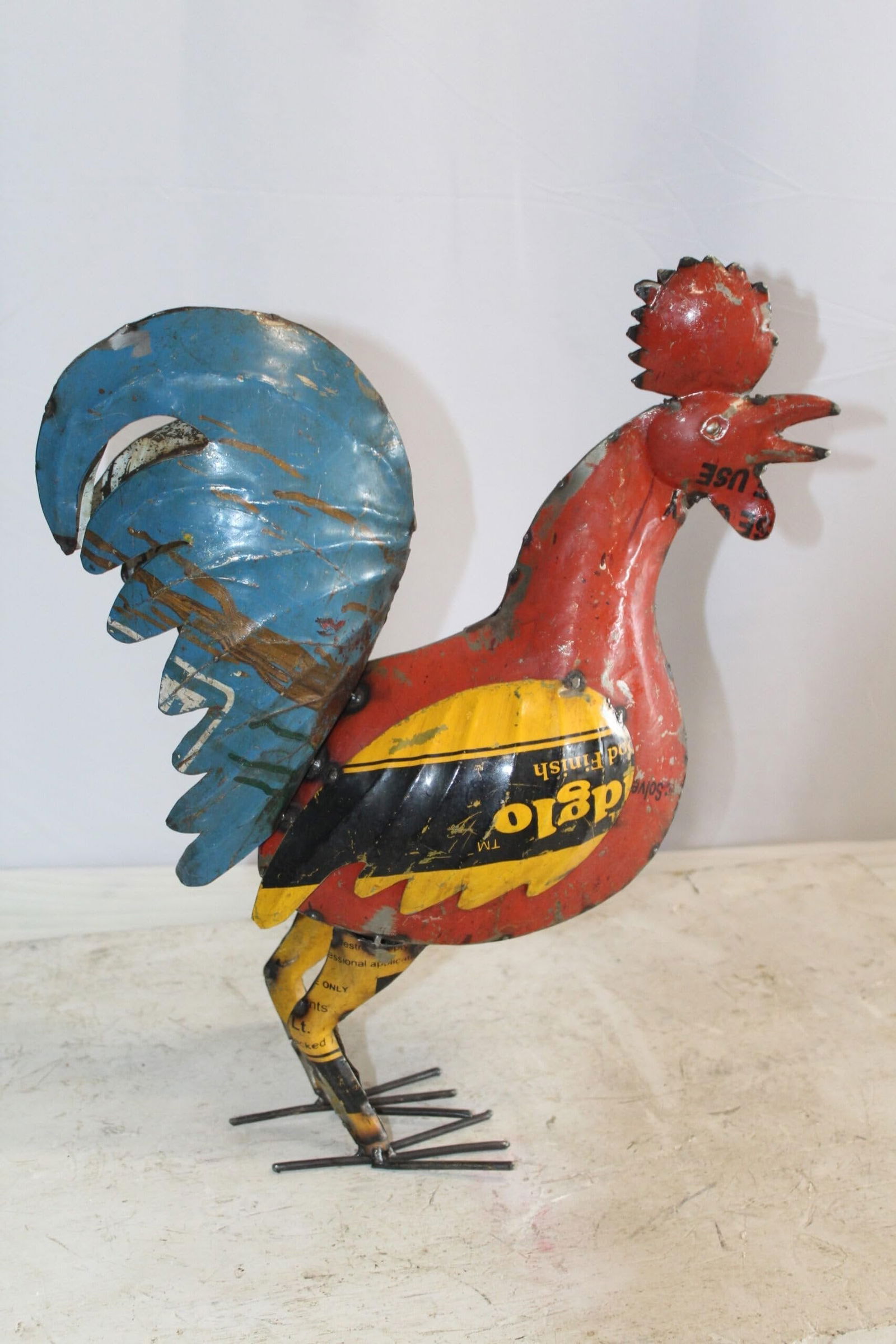 Colorful Thin Metal Rooster, Cockerel Statue 16" x 6" x 19"H - 8