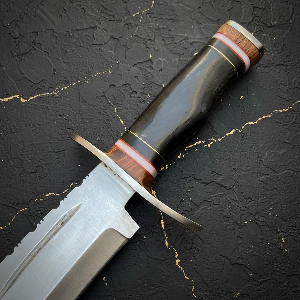 Handmade 15" D2 Steel Bowie Knife | Hunting Fixed Blade with Bull Horn Handle - 3