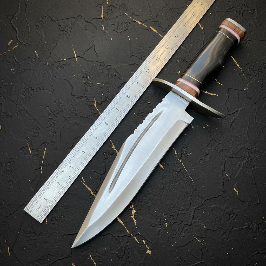 Handmade 15" D2 Steel Bowie Knife | Hunting Fixed Blade with Bull Horn Handle - 5