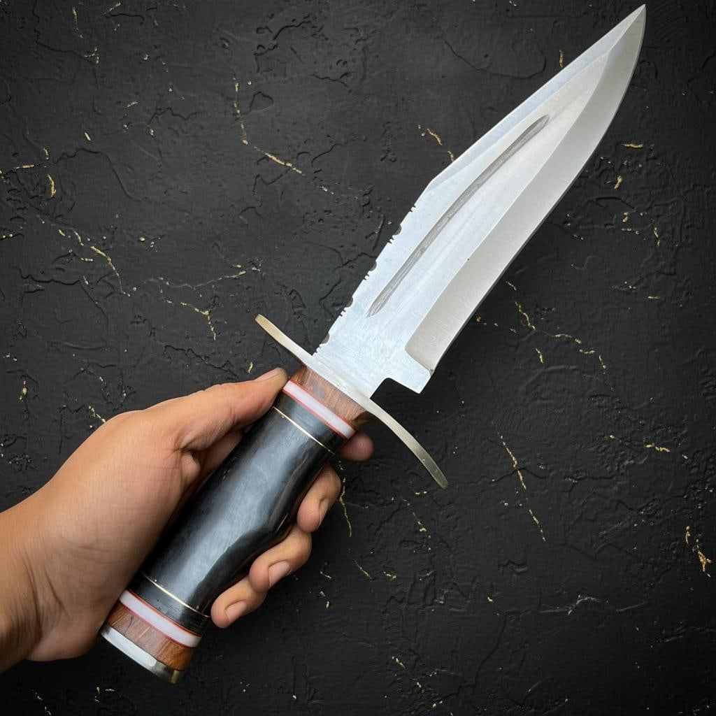 Handmade 15" D2 Steel Bowie Knife | Hunting Fixed Blade with Bull Horn Handle - 6