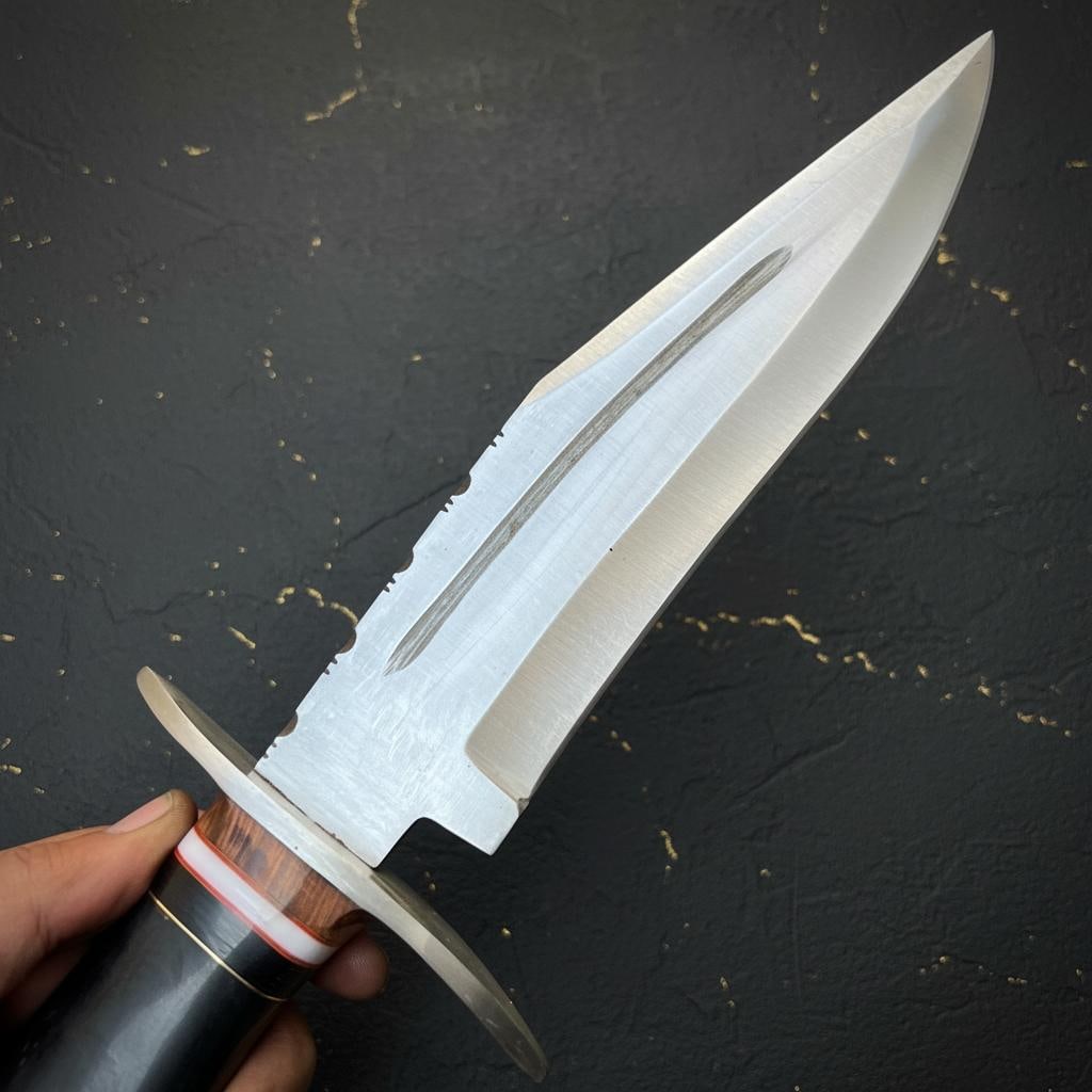 Handmade 15" D2 Steel Bowie Knife | Hunting Fixed Blade with Bull Horn Handle - 7