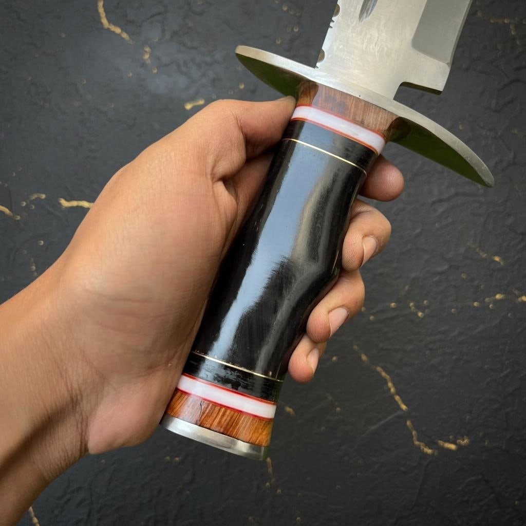 Handmade 15" D2 Steel Bowie Knife | Hunting Fixed Blade with Bull Horn Handle - 8
